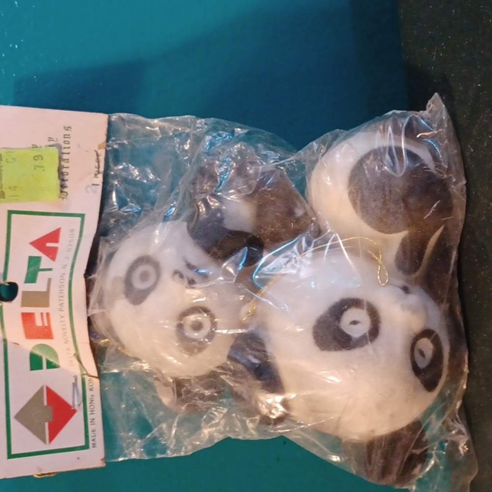 Vintage Delta Novelty Happy Holiday Decorations Flocked Panda Ornaments